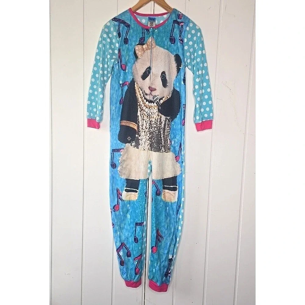 Sleep On It Panda Pajama Sleeper Kids 14 Blue Polka Dot Music Pop Star One Piece